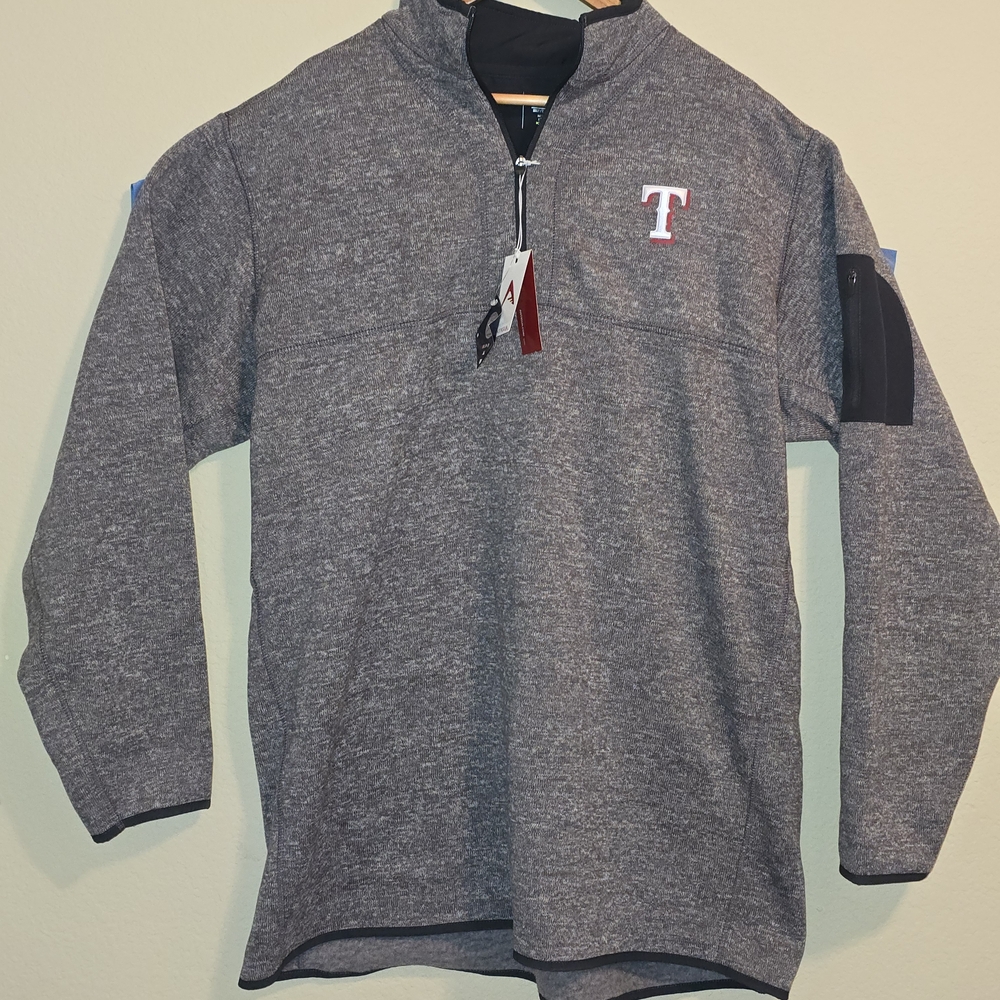 Texas Rangers Antigua Gray Zip-Up Men's Sweater